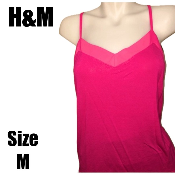 H&M SIZE M 2PC SHEER STRAPPY BLOUSE TANK HOT PINK - Picture 9 of 9